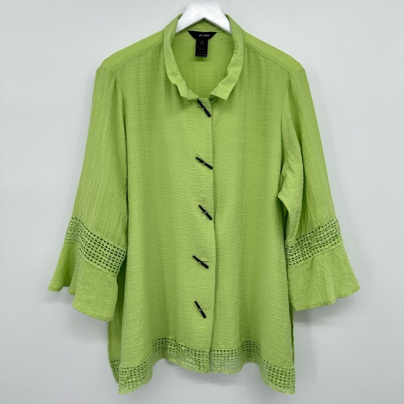 Ali Miles Tunic Top Shirt Size 1X Crinkle Button Up Crochet Artsy Boho Statement - Picture 16 of 16